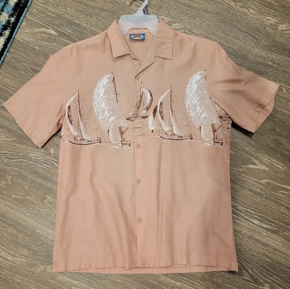 Vintage Men's Sailboat button down tiki shirt size large